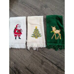 Vintage Christmas Holiday‎ Hand Towels Washcloth Lot Of 3